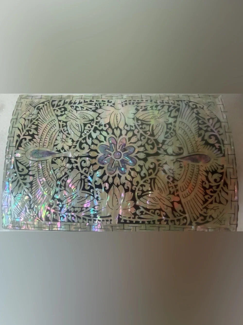 Mother of Pearl Jewelry Box: Crane Pattern Wood Storage